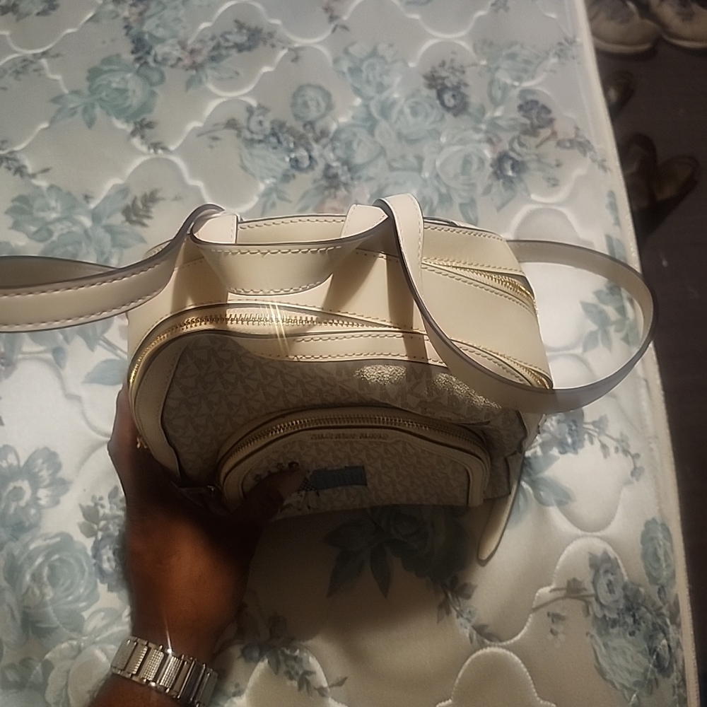 Michael Kors Cream Monogram Backpack with Gold Accents - Picture 11 of 16